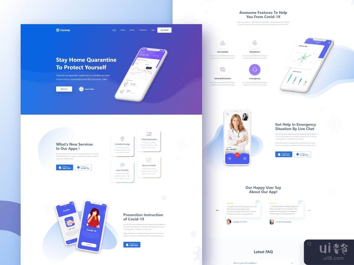 Covid-19 - 移动应用登陆页面模板(Covid-19 - Mobile App Landing Page Template)插图1