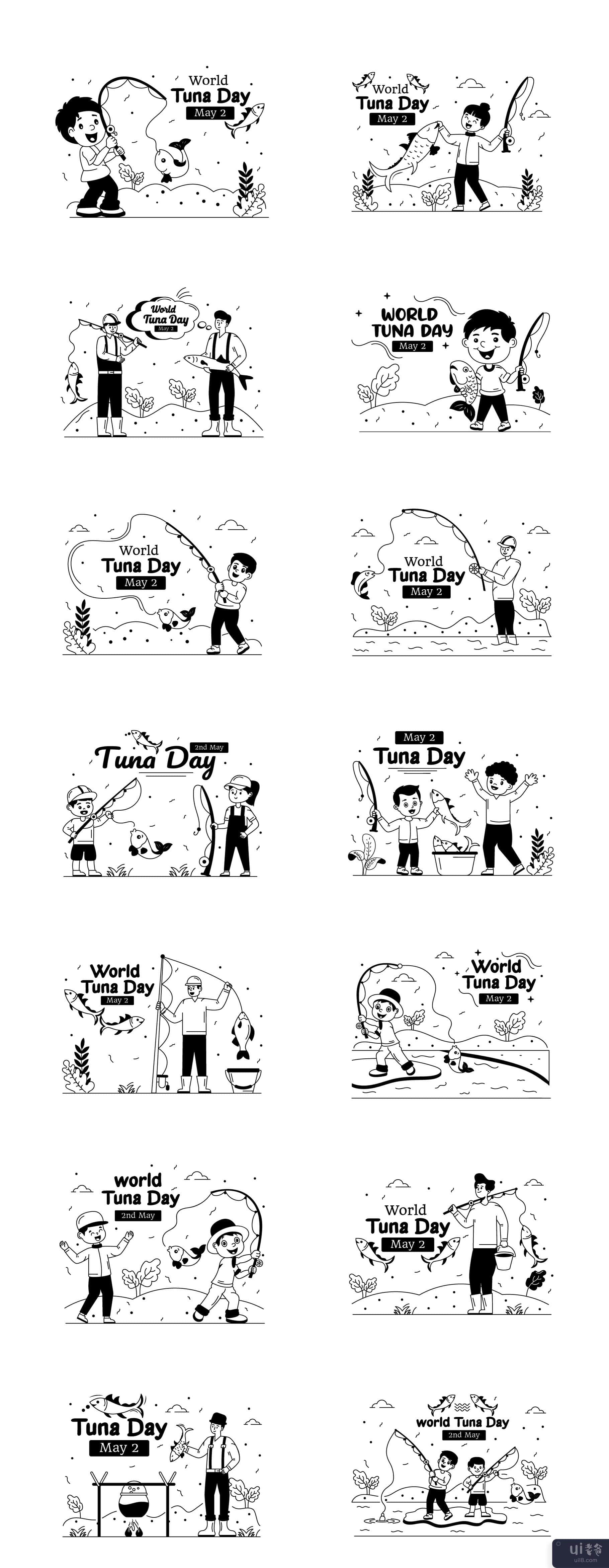 25 幅世界金枪鱼日插图(25 World Tuna Day illustrations)插图1