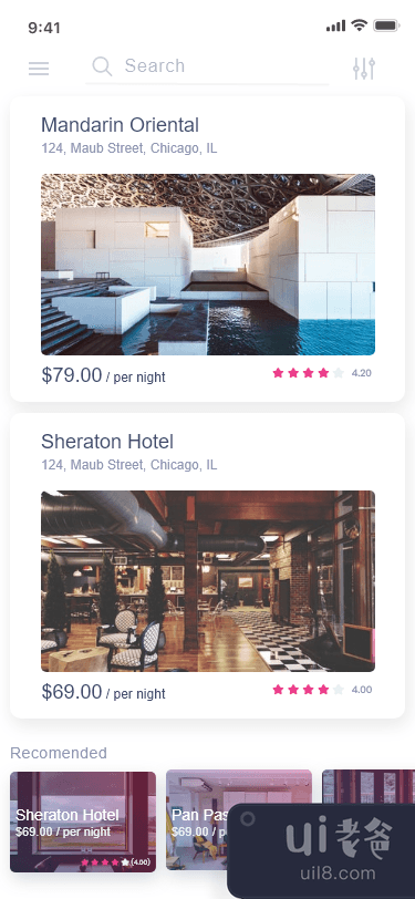 酒店预订应用程序屏幕概念(Hotel Booking App Screen Concept)插图