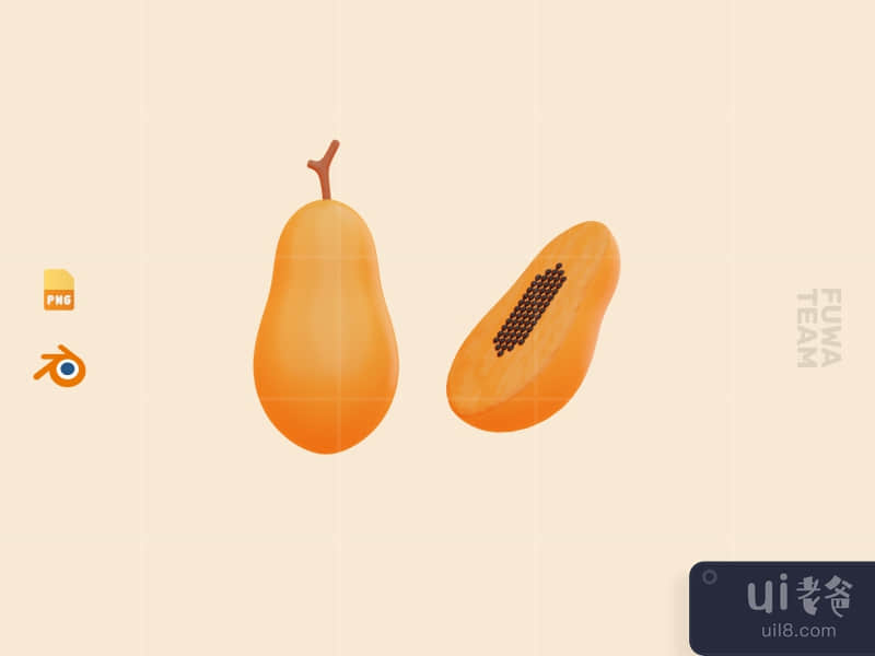 Cute 3D Fruit Illustration Pack - Papaya (front)