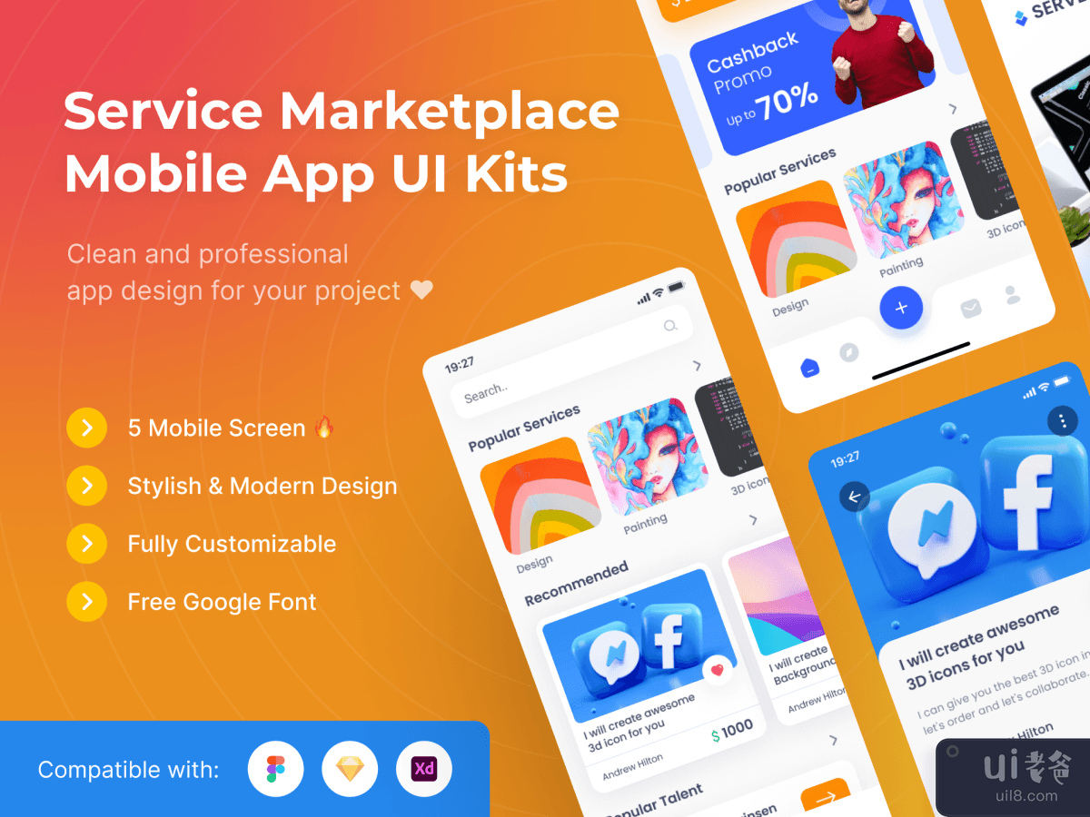Service Marketplace Mobile App UI Kits Template