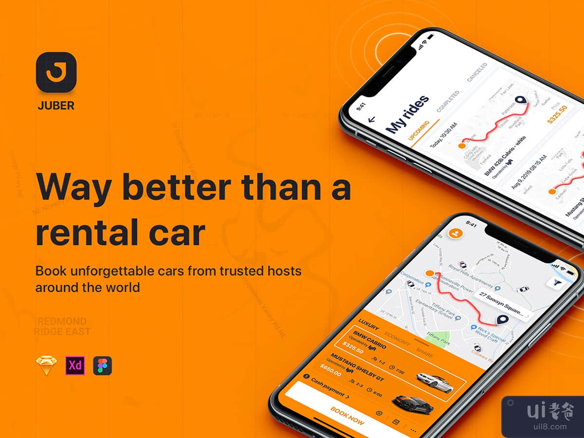 Car rental mobile UI Kit concept for iPhoneX