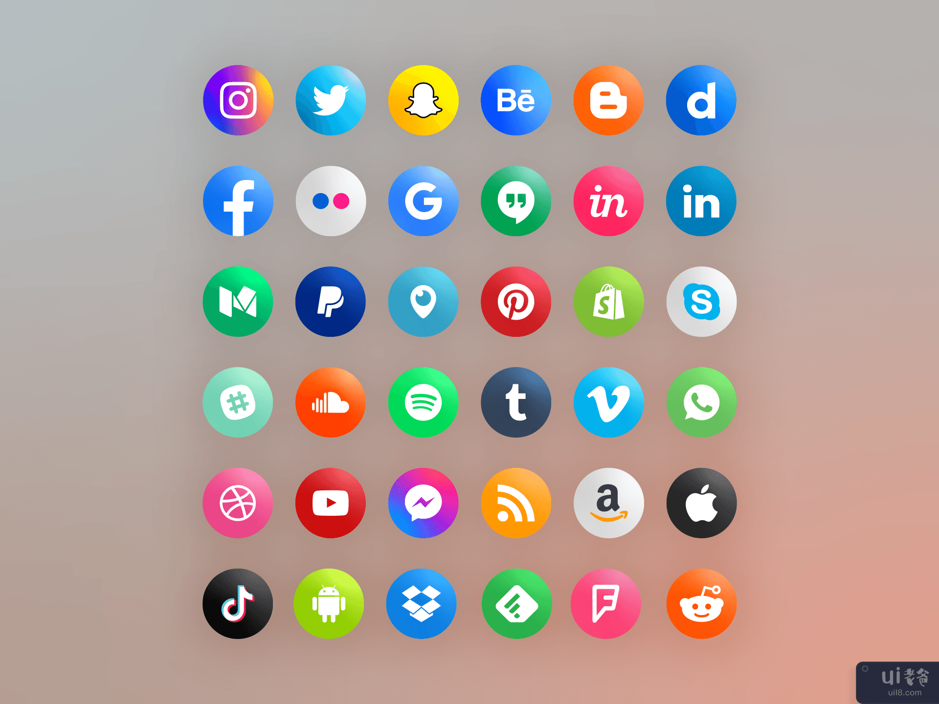 圆形社交媒体图标(Round Social Media Icons)插图