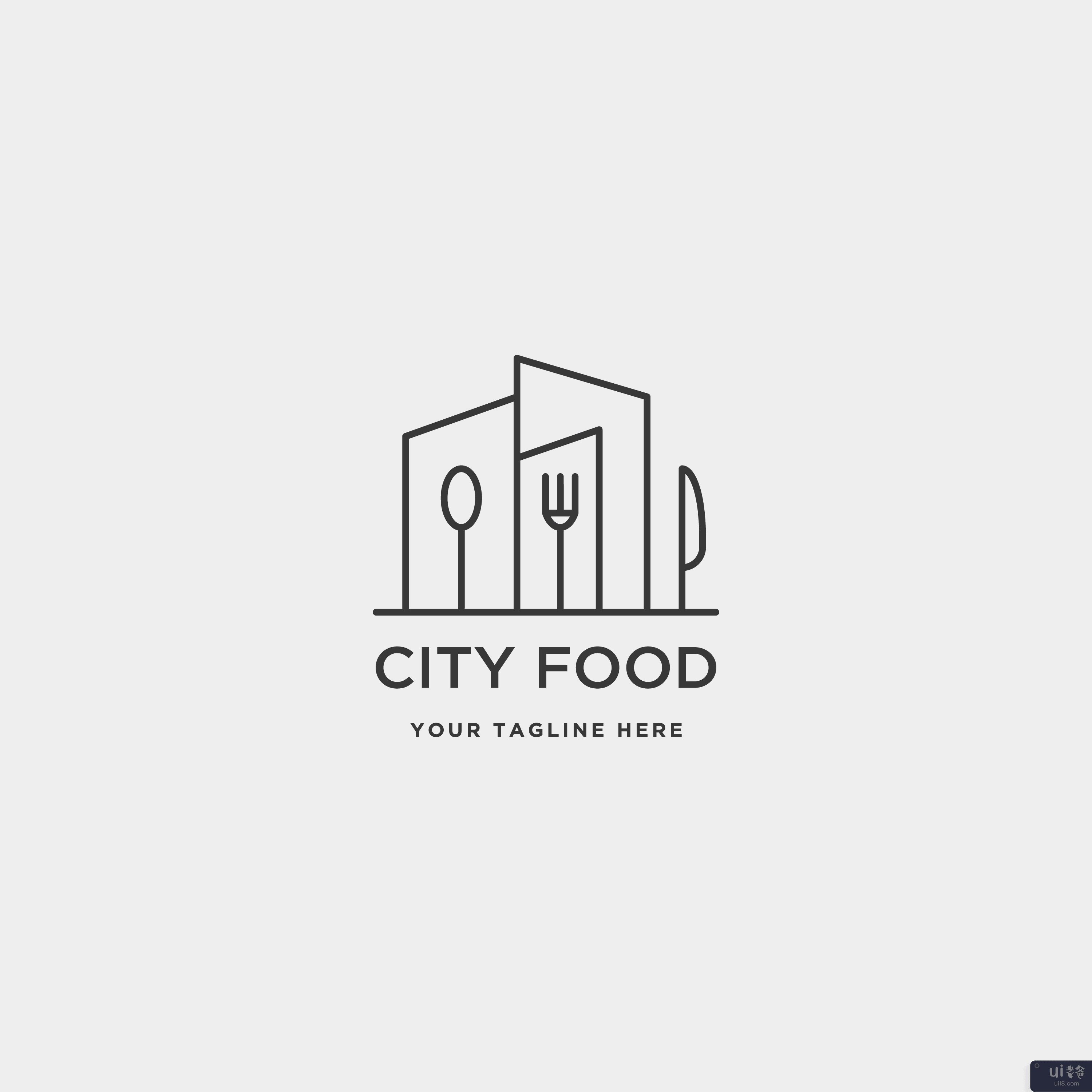 城市食品设备简单平面标志(City food equipment simple flat logo)插图
