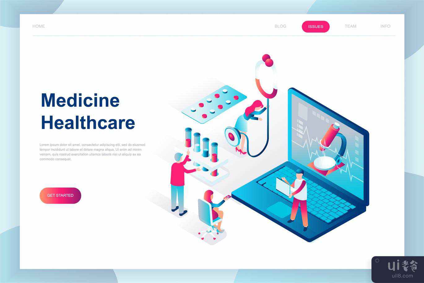 在线医学等距登陆页面(Online Medicine Isometric Landing Page)插图