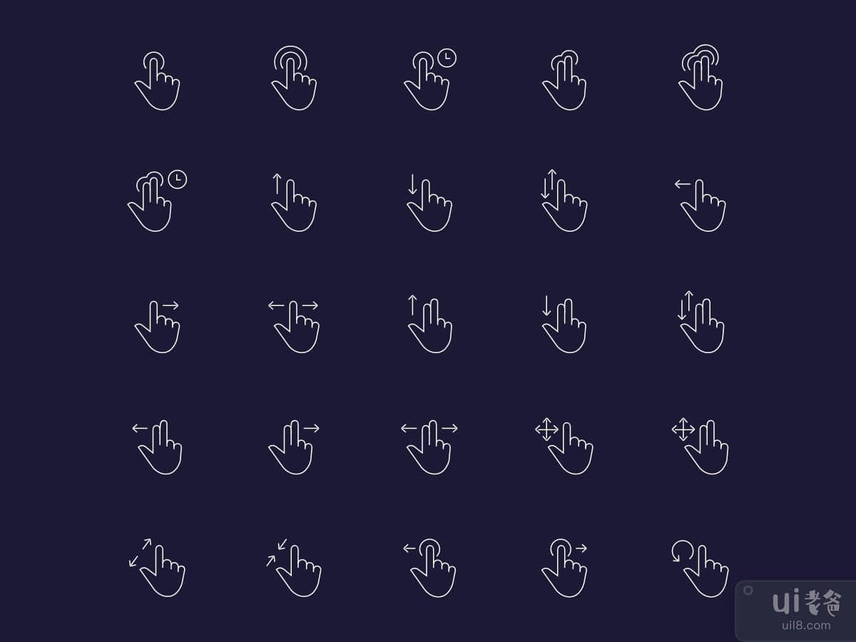 Illustrator 和 XD 中的 25 个新触摸手势图标(25 NEW TOUCH GESTURES ICONS IN ILLUSTRATOR AND XD)插图1