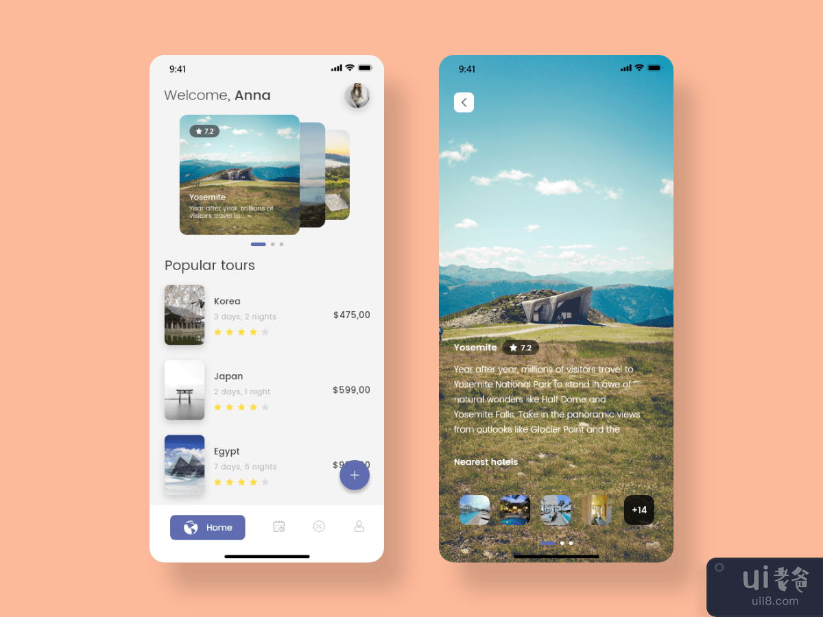 UI concept for Travel app on mobile