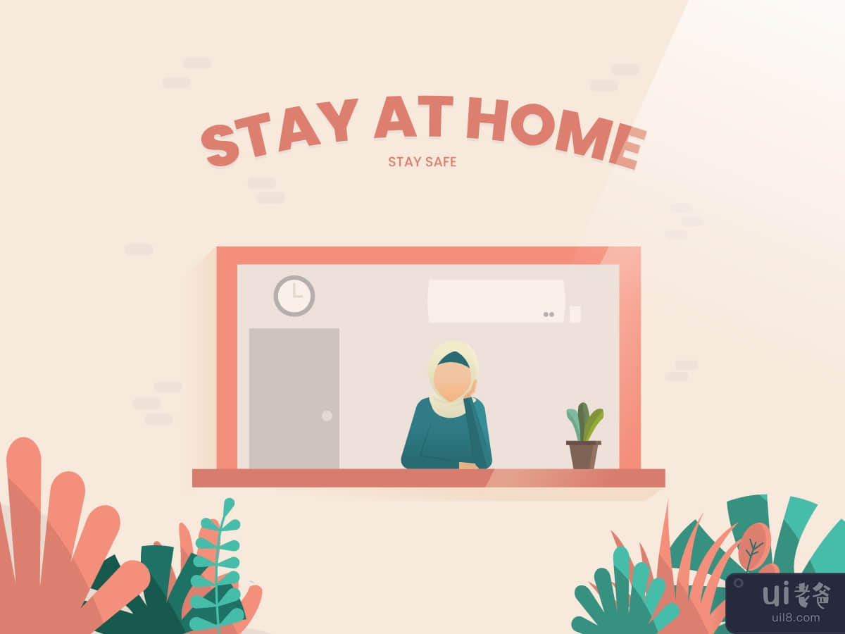 Stay at Home Flat Illustration