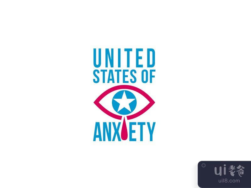 Crying Eye with Star and Red Tear Drop with Words United States of Anxiety 