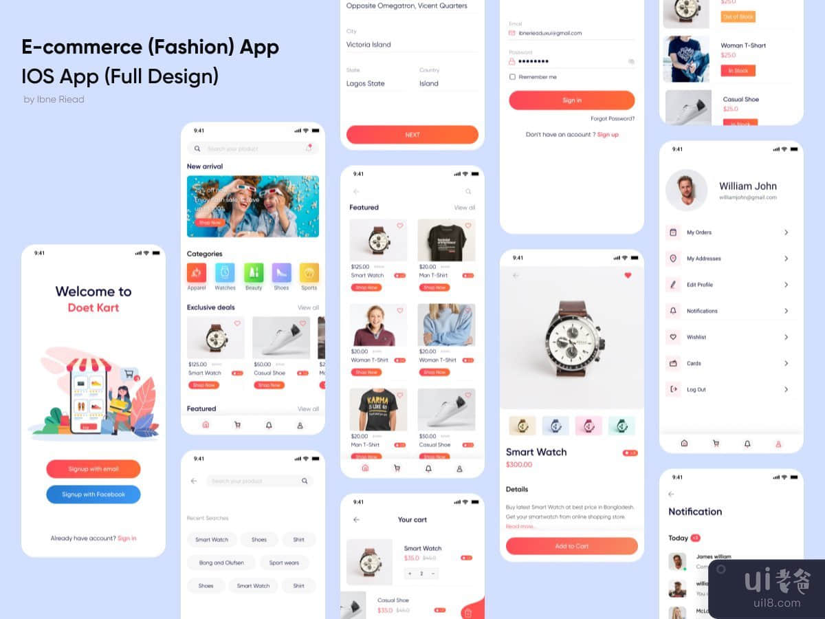 电子商务时尚移动应用程序完整的 UI 套件(E-commerce Fashion Mobile app Full UI Kits)插图