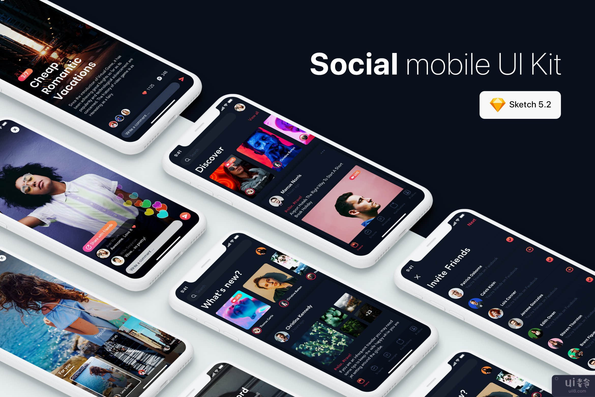 社交移动 UI 套件(Social Mobile UI Kit)插图