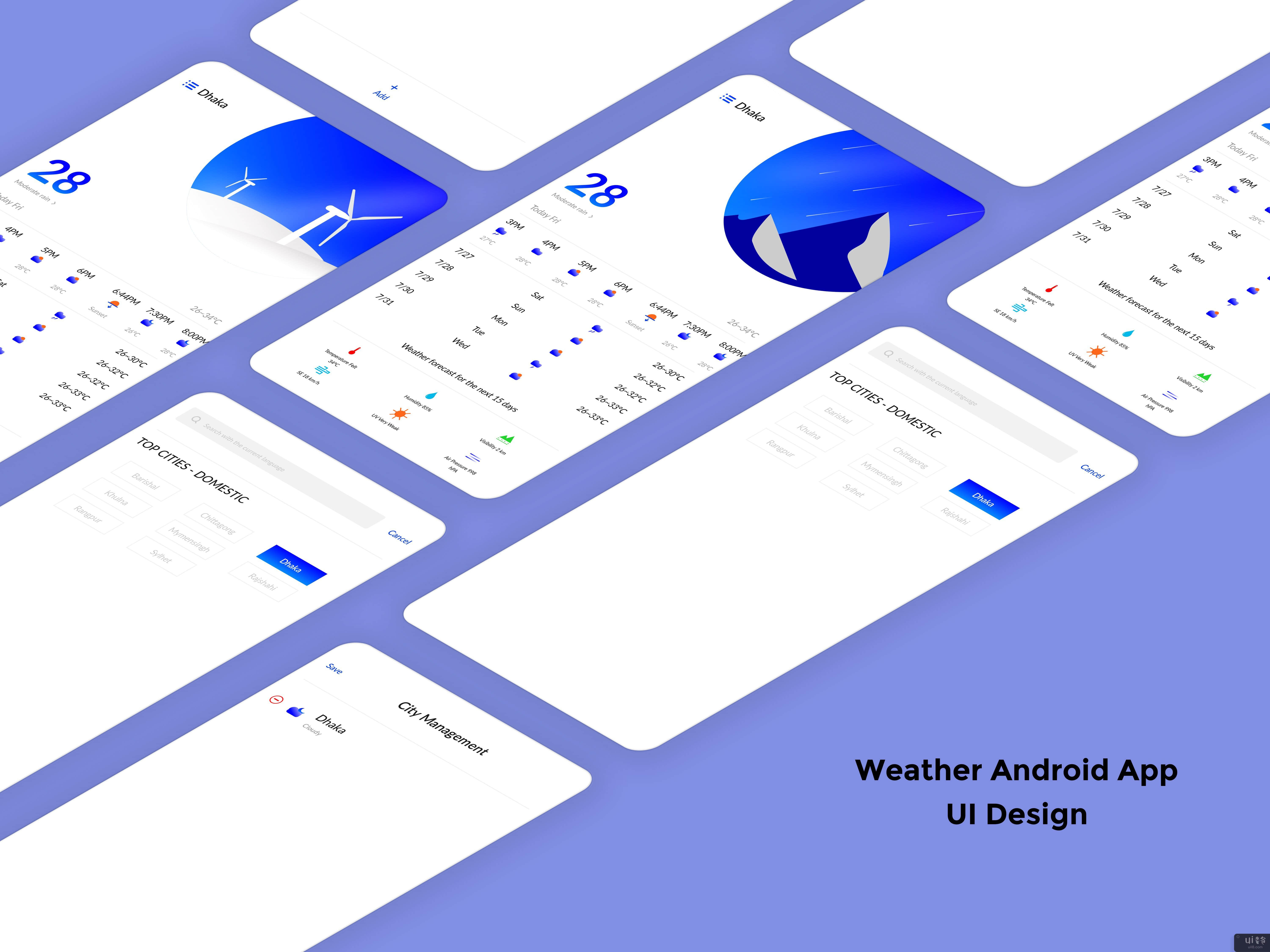 天气Android App UI设计(Weather Android App UI Design)插图