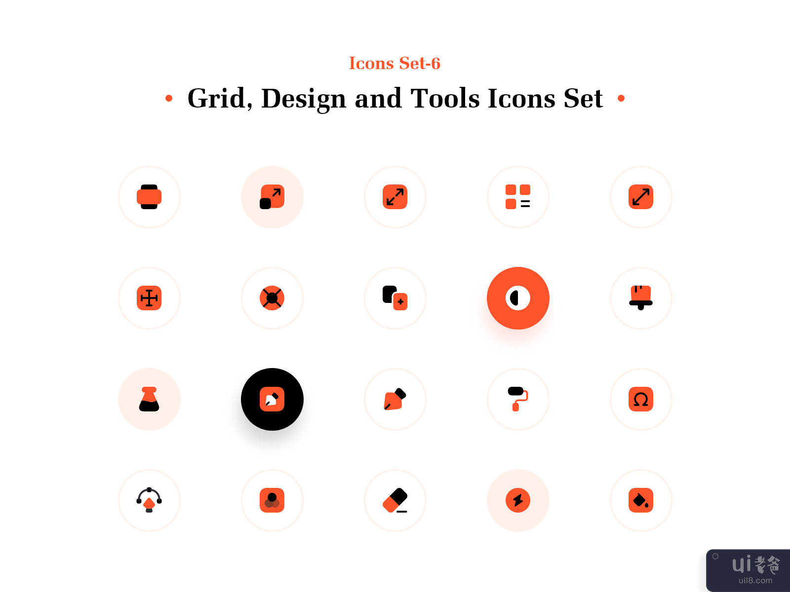 网格、设计和工具图标集(Grid, Design and Tools Icons Set)插图