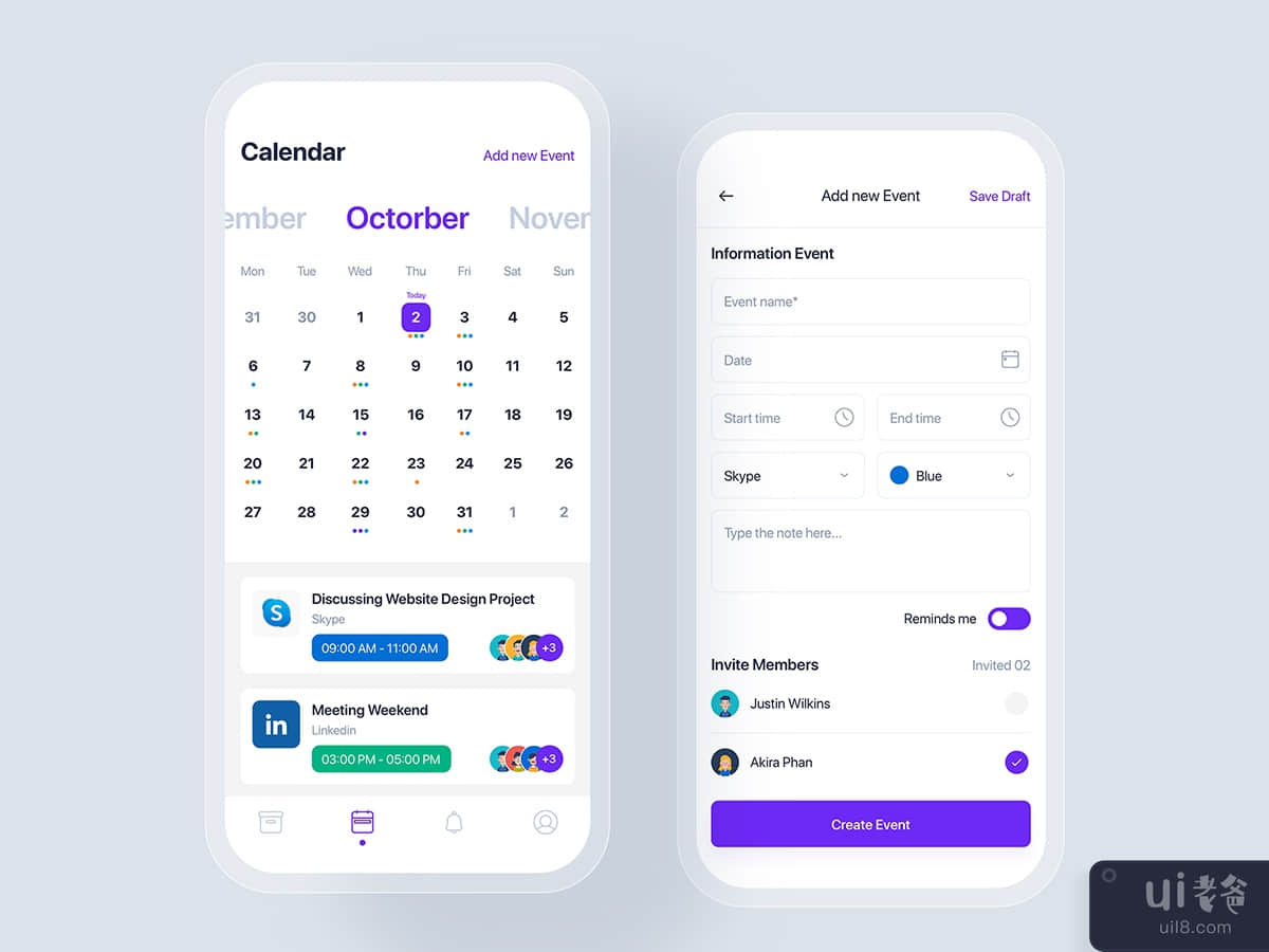 Calendar - Event mobile UI concept
