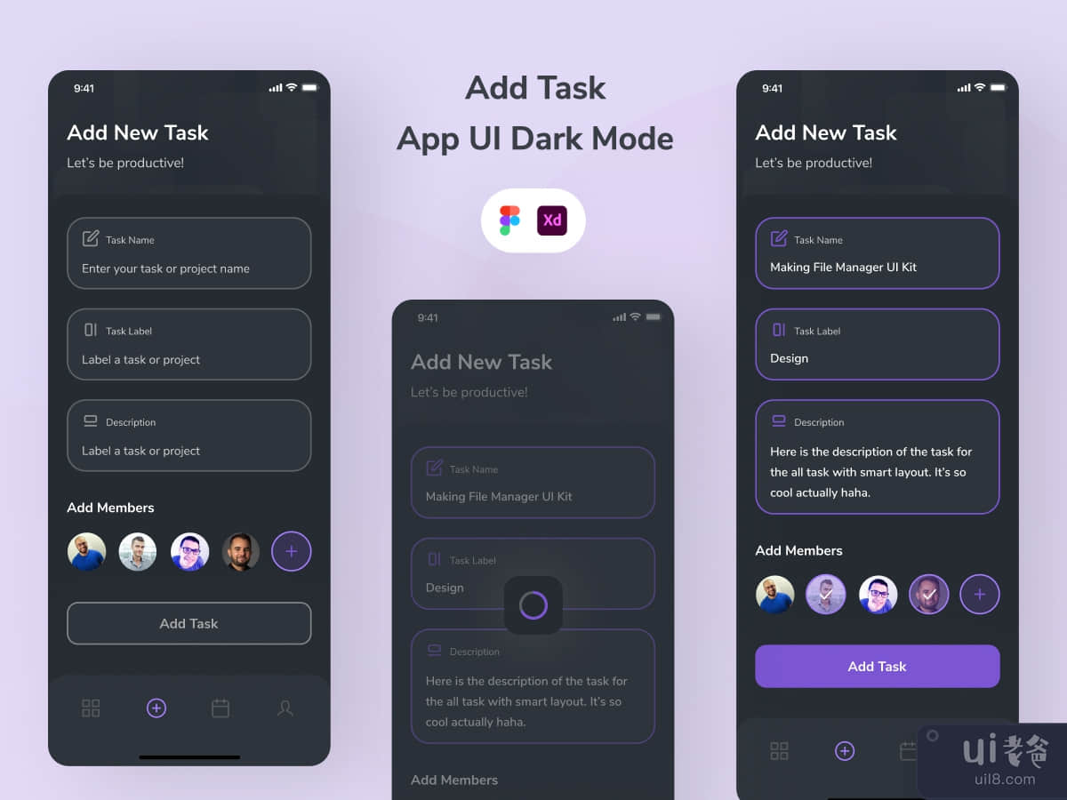 Add Task App UI Dark Mode