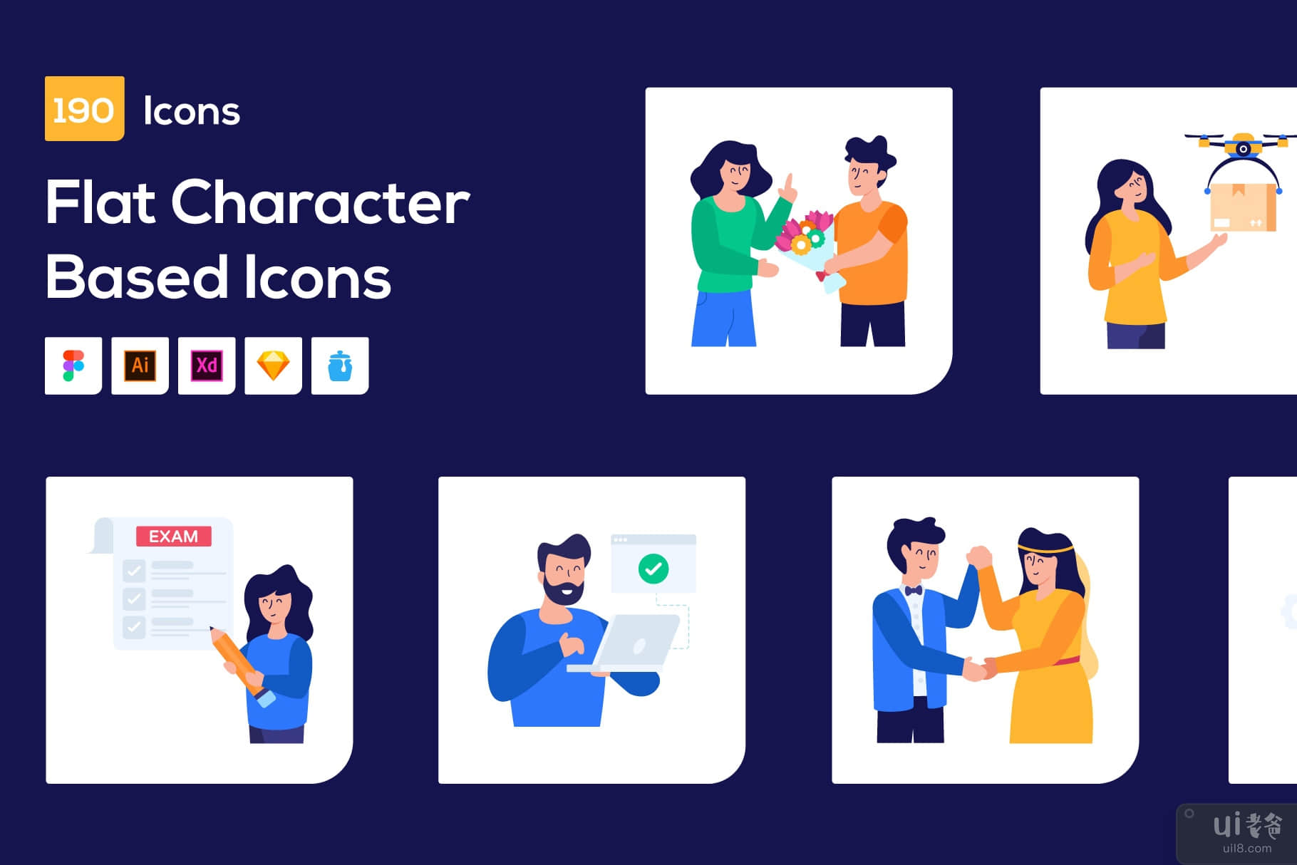190 个基于扁平字符的图标(190 Flat Character-Based Icons)插图5
