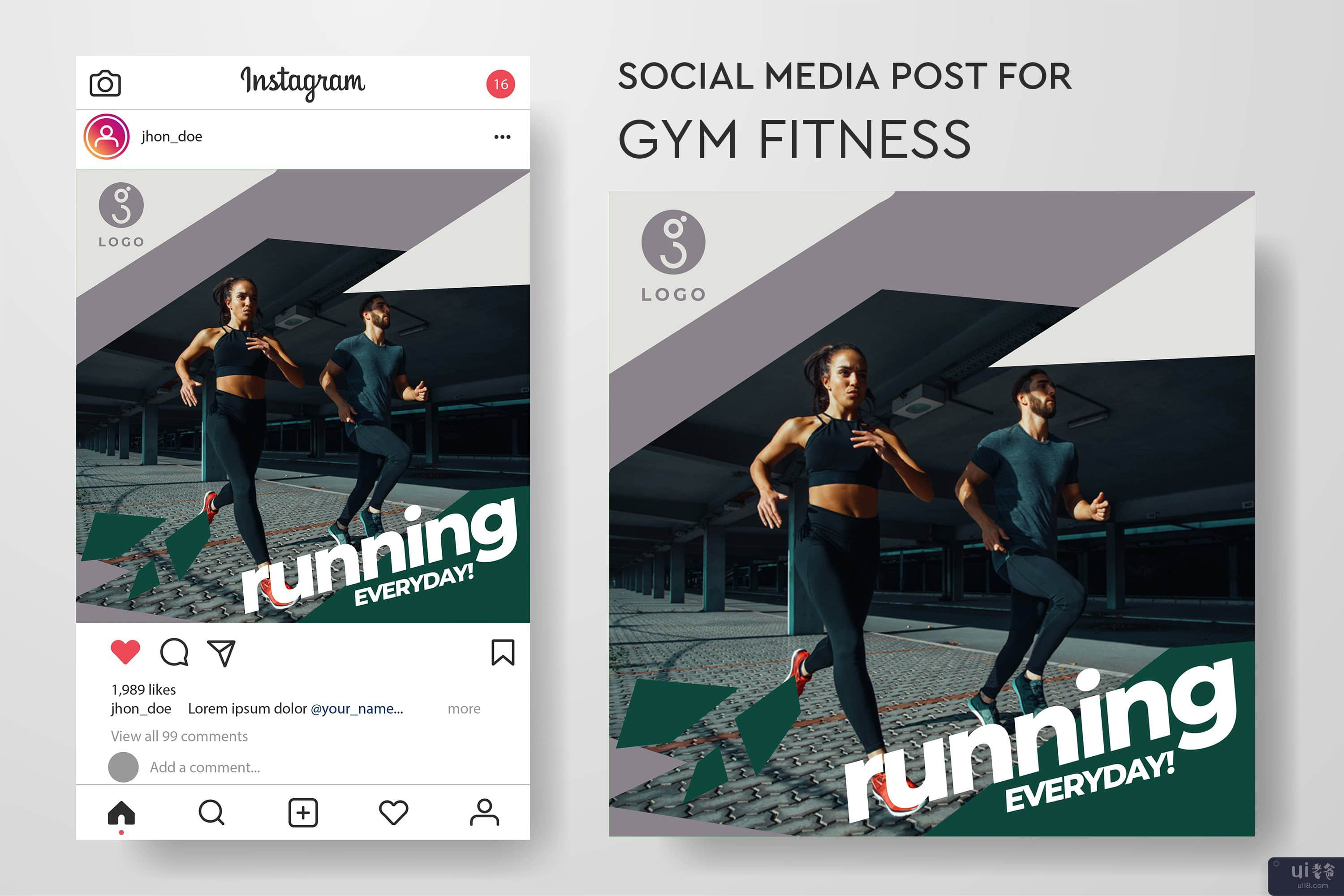 健身房健身的社交媒体帖子模板集合(Social media post template collection for gym fitness)插图7