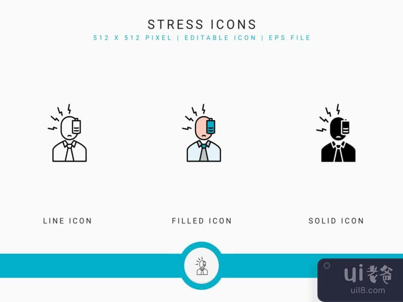 Stress icons set vector illustration with solid icon line style
