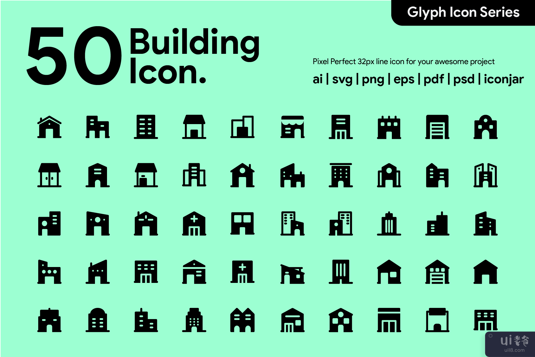 Kawaicon - 50个建筑字形图标(Kawaicon - 50 Building Glyph Icon)插图7