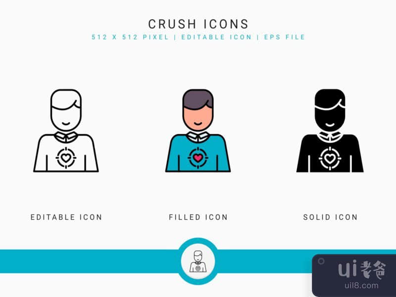 Crush icons set vector illustration with solid icon line style