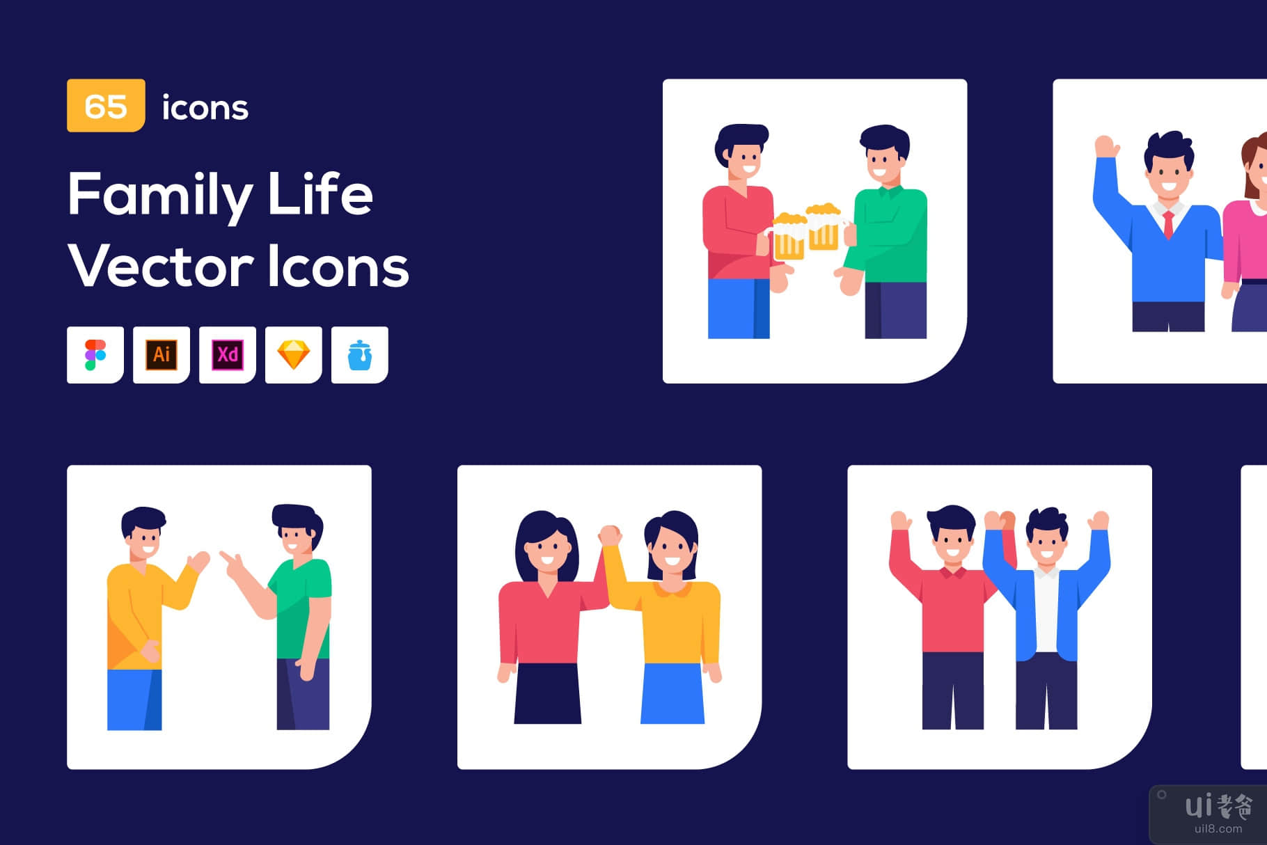 65 平家庭字符矢量图标(65 Flat Family Character Vector Icons)插图
