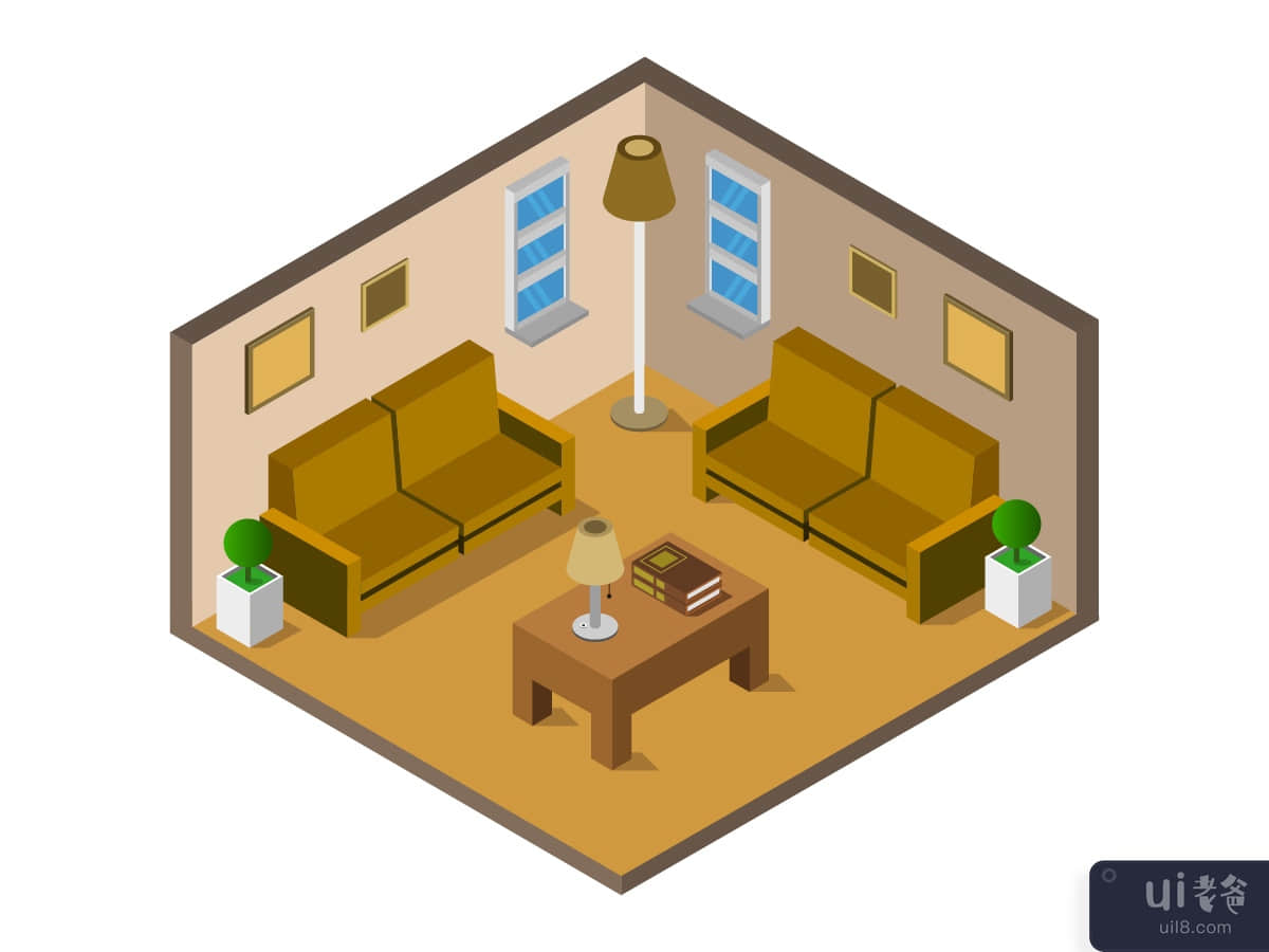 isometric lounge room