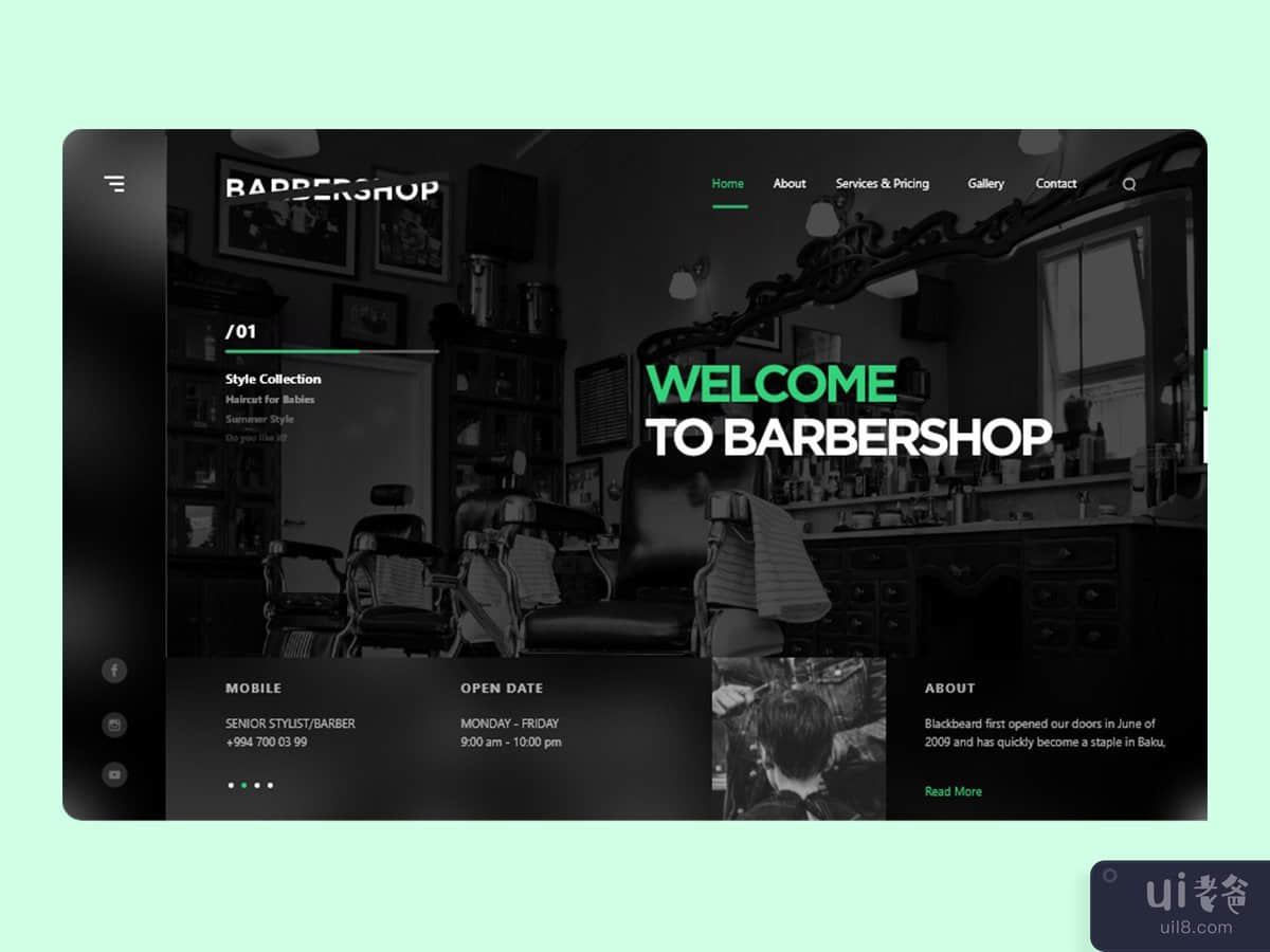 理发店网站用户界面(Barbershop Website UI)插图