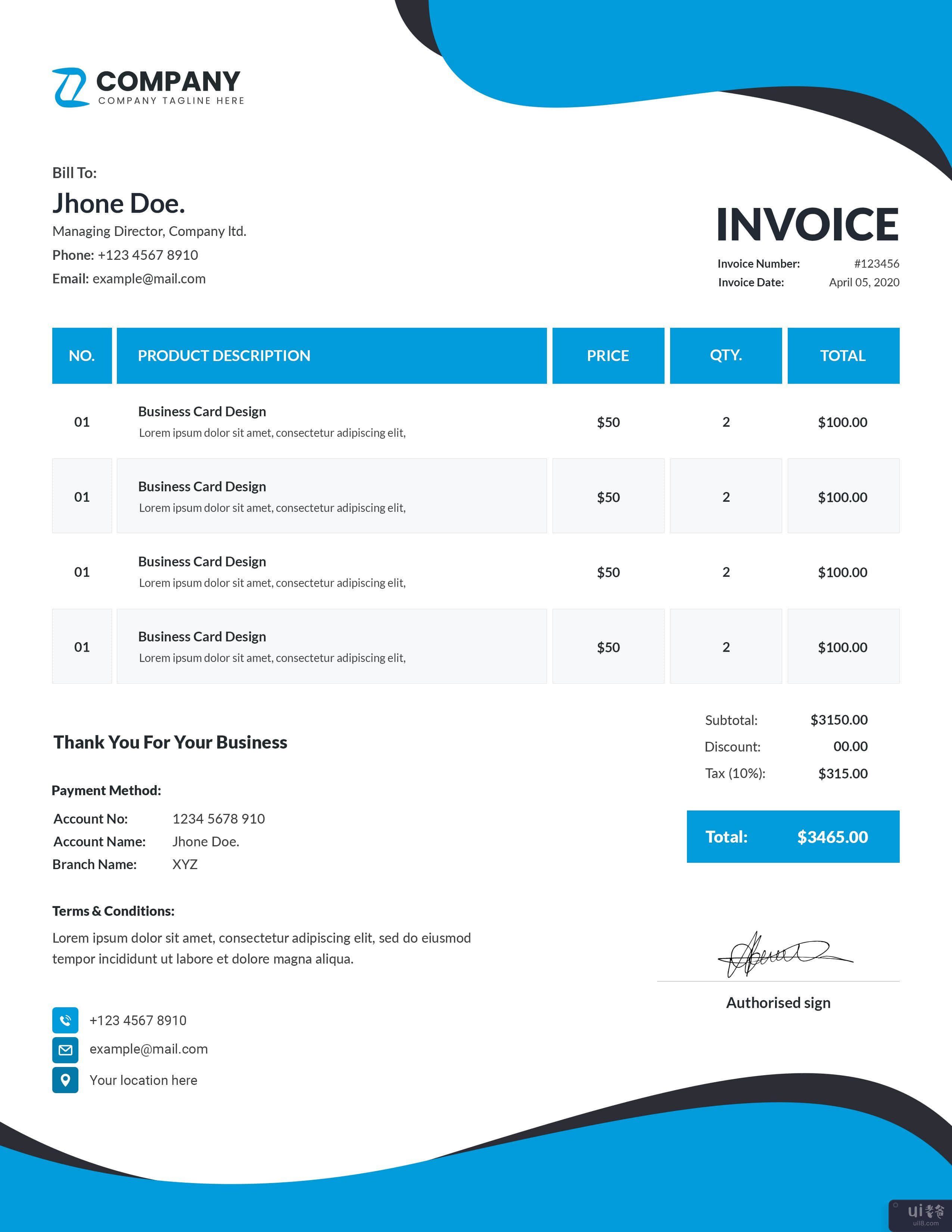 专业的商业发票模板(Professional business invoice template)插图