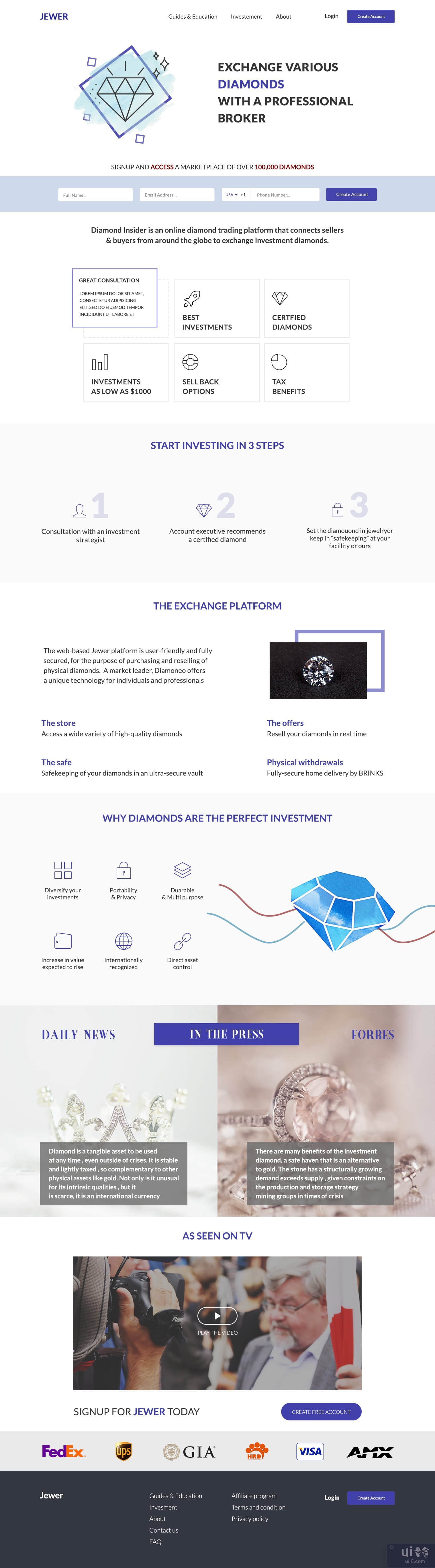 Jewer - 钻石投资平台登陆页面(Jewer - Diamonds Investment Platform Landing Page)插图