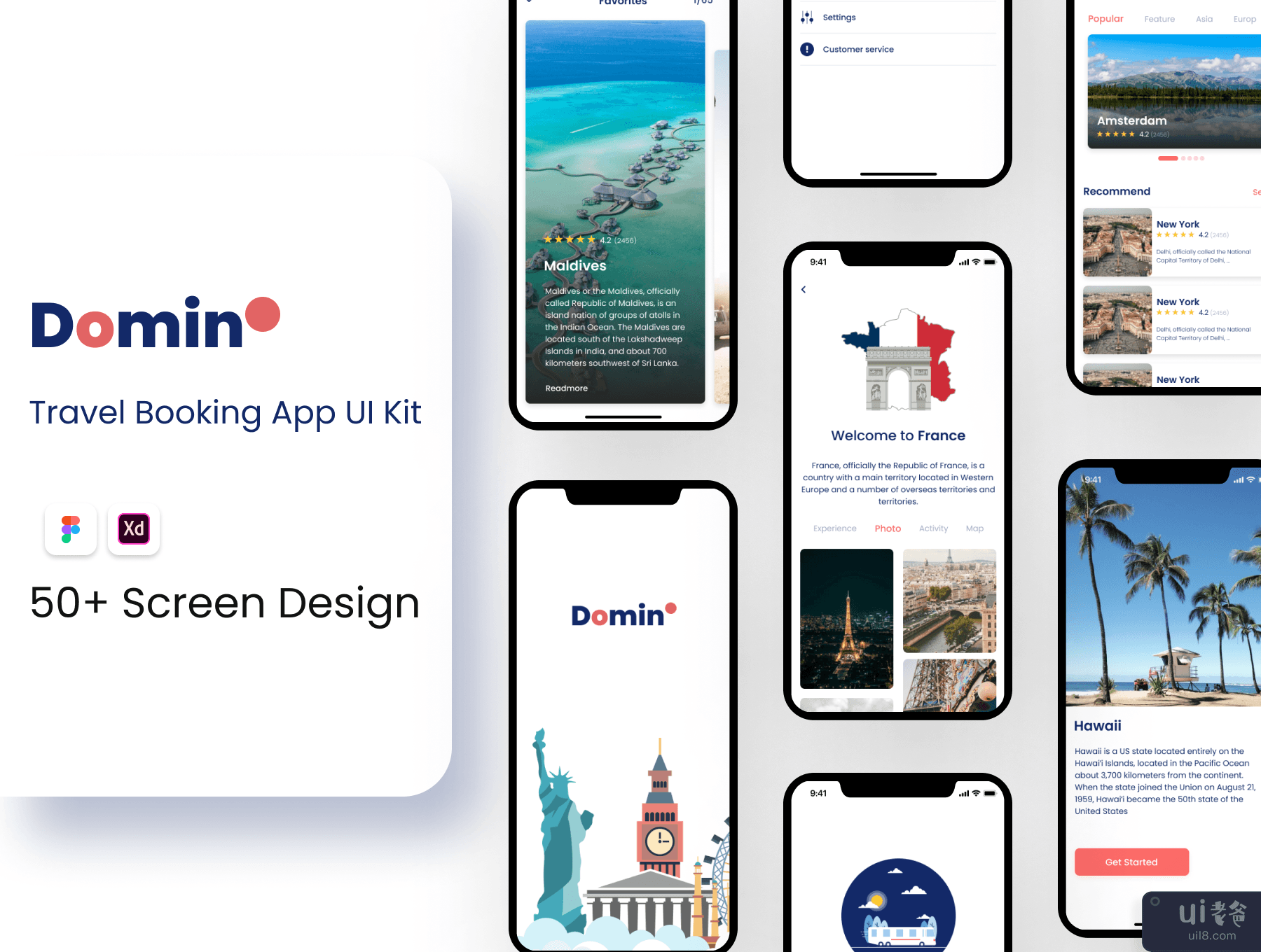 Domino - 旅行订票应用程序 UI 套件(Domino - Travel Booking Ticket App UI Kit)插图