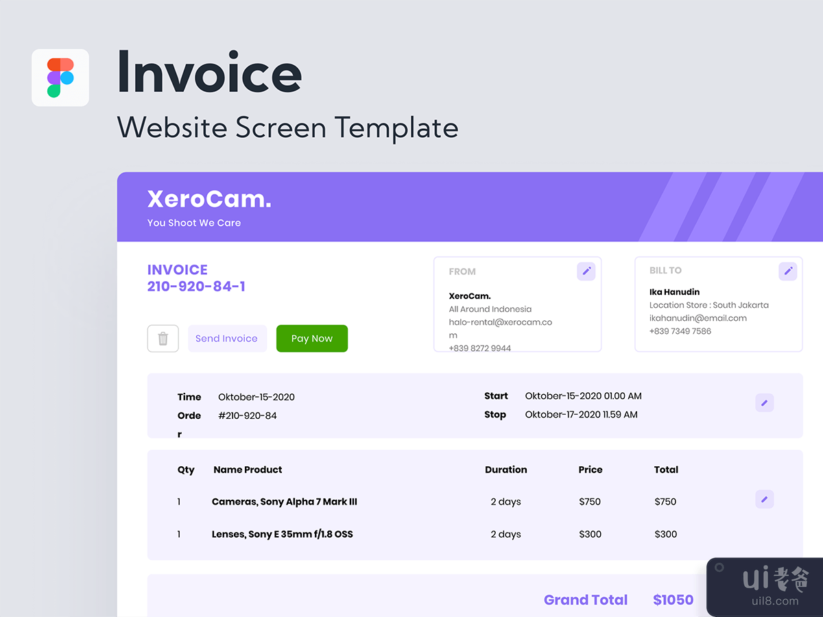 Invoice Website Screen Template