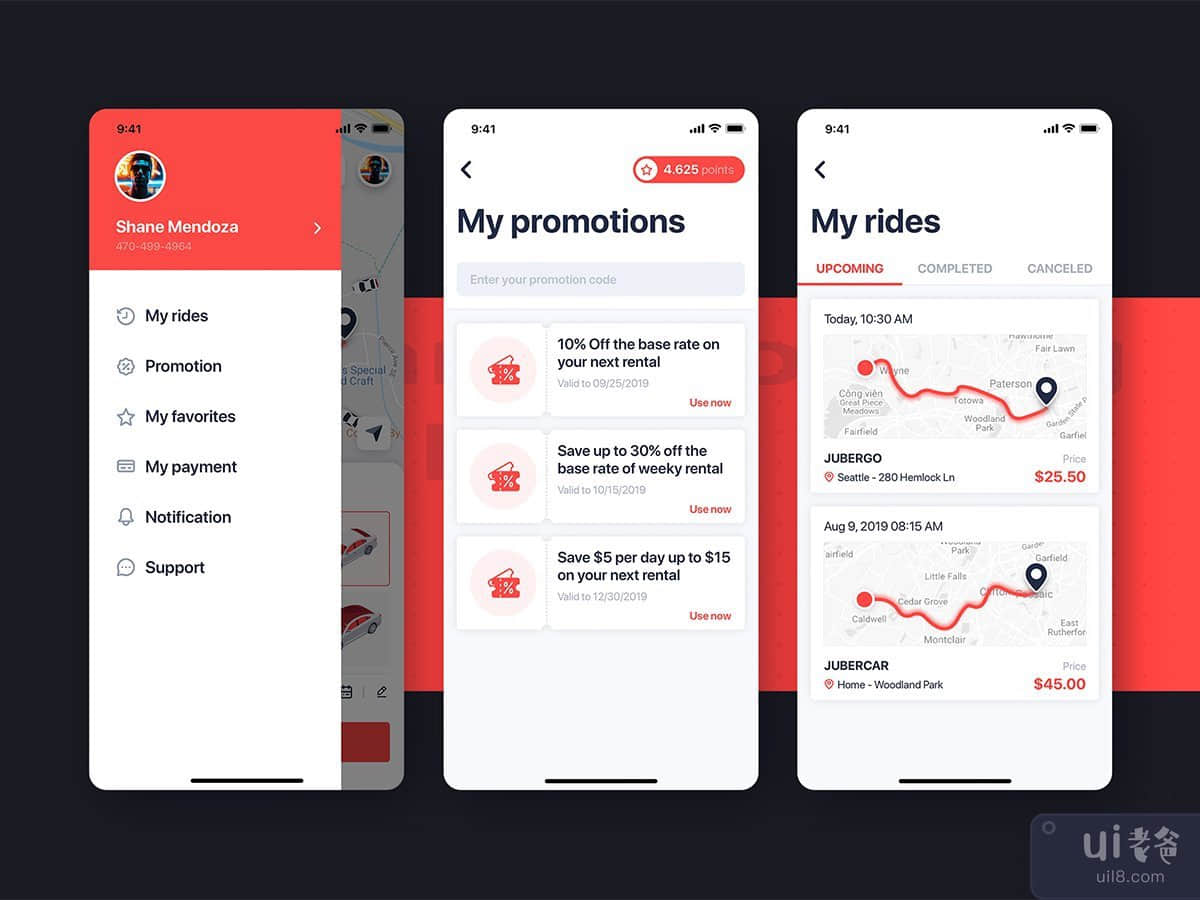 Car Booking UI mobile concept - My Promotions