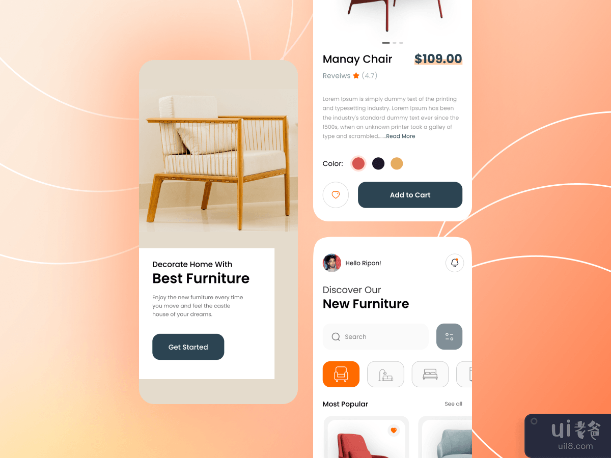电子商务家具应用概念(E-Commerce Furniture App Concept)插图2