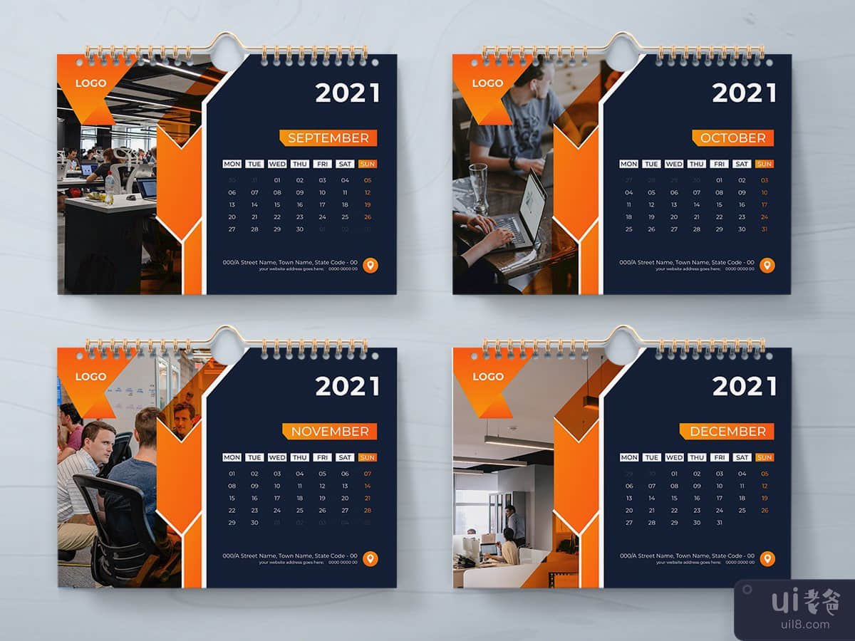 2021 年台历设计模板(2021 Desk Calendar Design Template)插图1