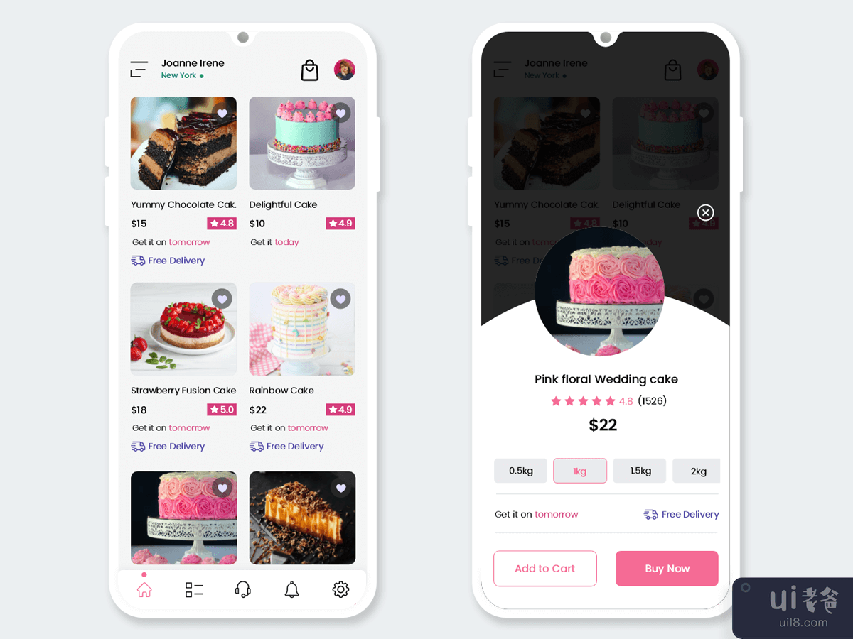 在线购买蛋糕移动应用程序 UI 套件(Buy Cakes Online Mobile App UI Kit)插图1