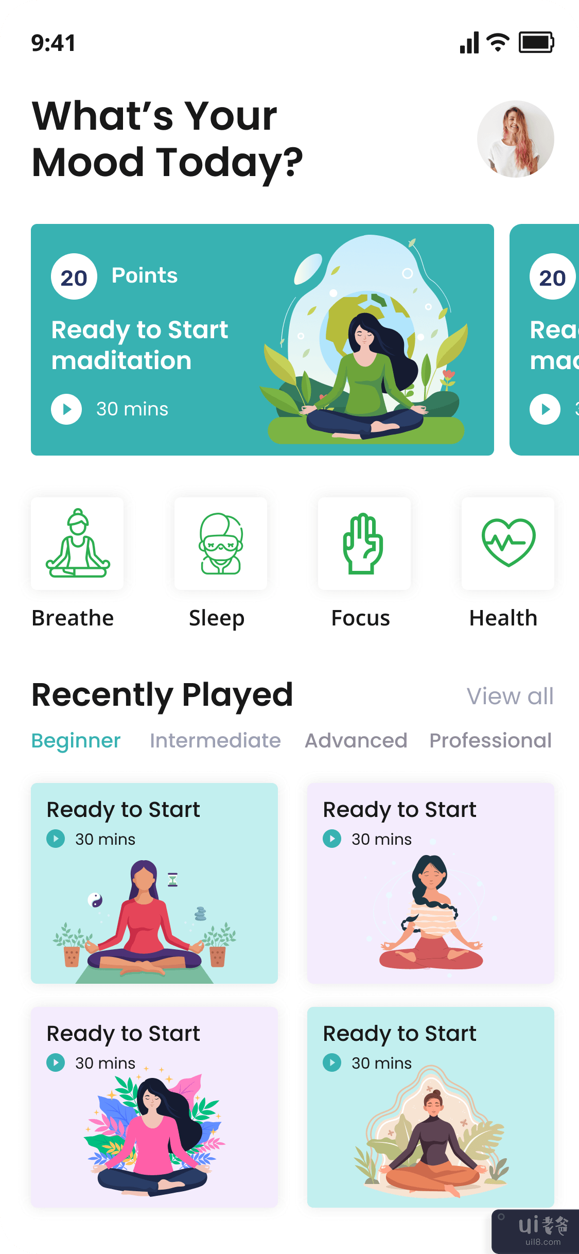 冥想和正念应用程序 UI 套件(Meditation & Mindfulness App UI Kit)插图2