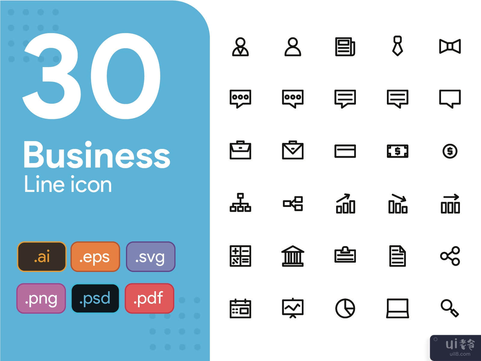 30 Business Line Icon Set