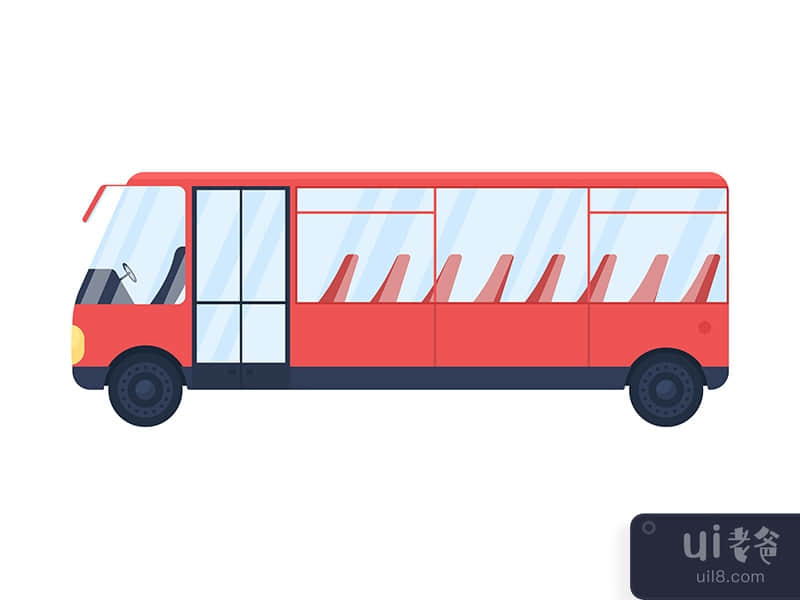 Red empty bus flat color vector object