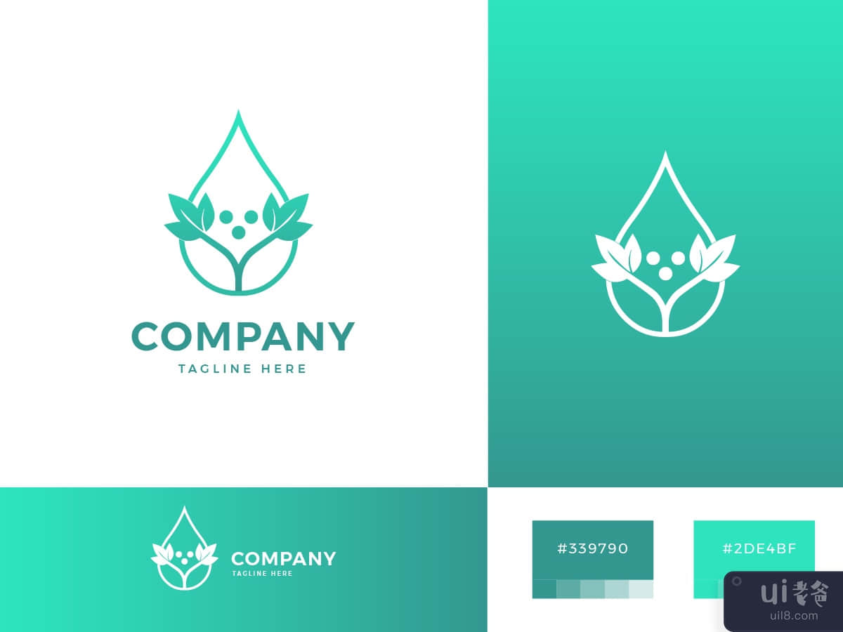 Nature Leaf and Drop Water Pure Logo Template