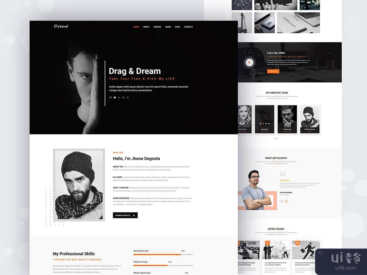 Deamt - 创意组合 PSD 模板(Deamt - Creative Portfolio PSD Template)插图1