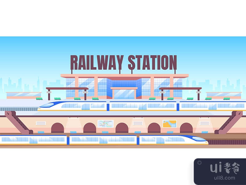 Railway station banner flat vector template