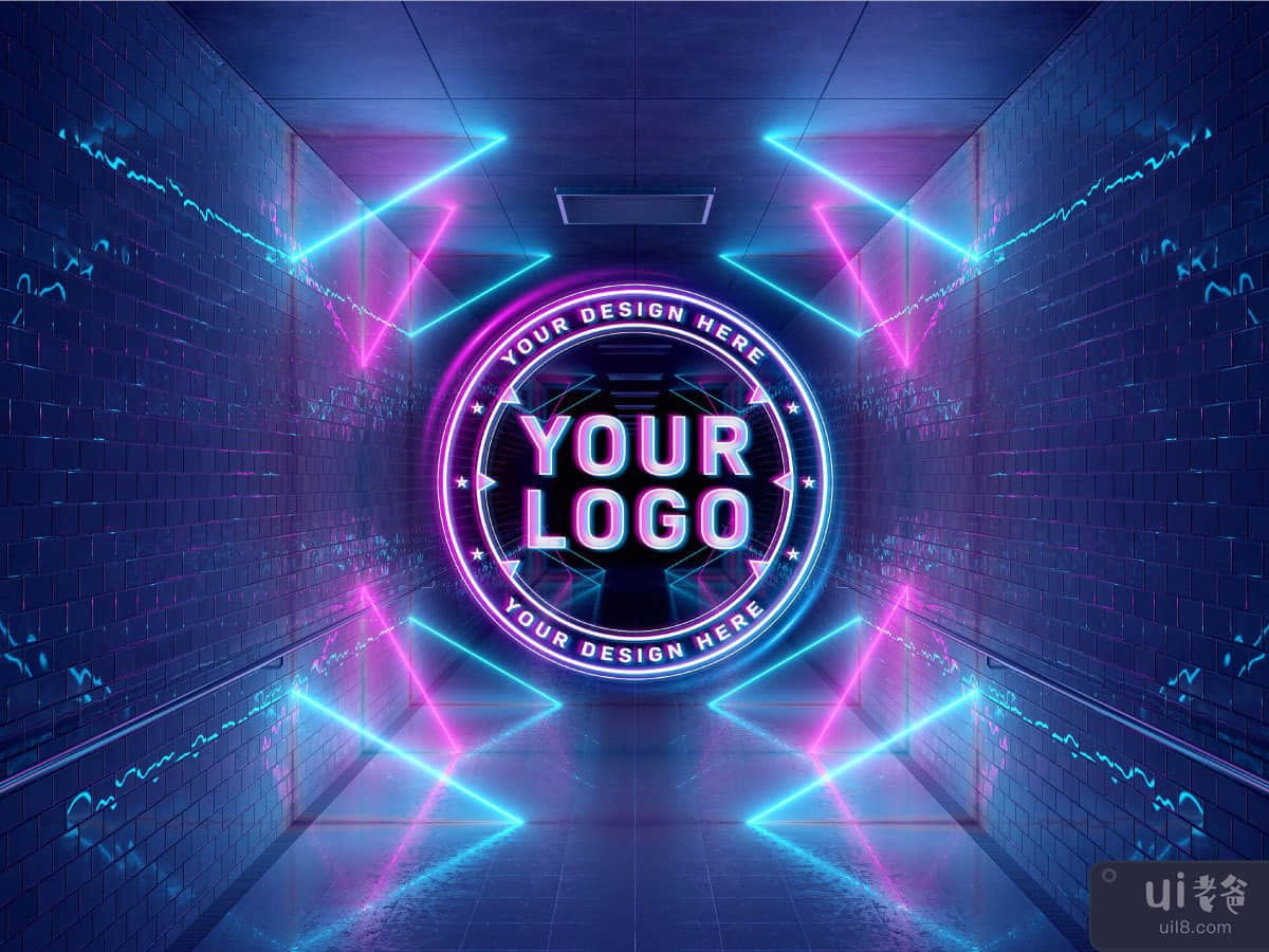 Logo projection neon style in underground mockup