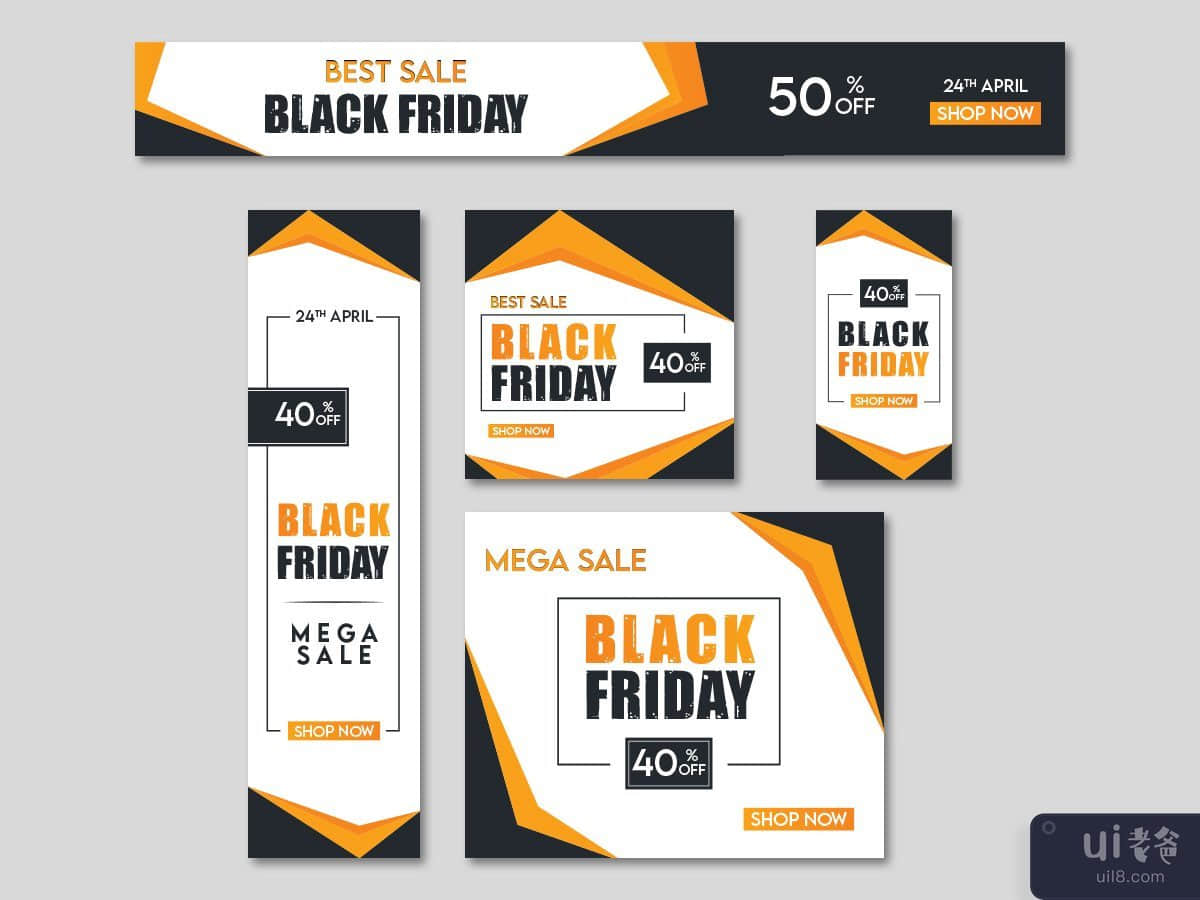网页横幅集黑色星期五特大促销(Web Banner Set Black Friday Mega Sale)插图