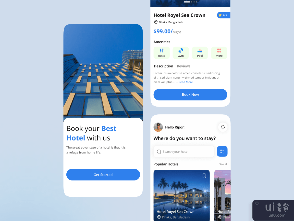 酒店预订移动应用程序概念(Hotel Booking Mobile App concept)插图