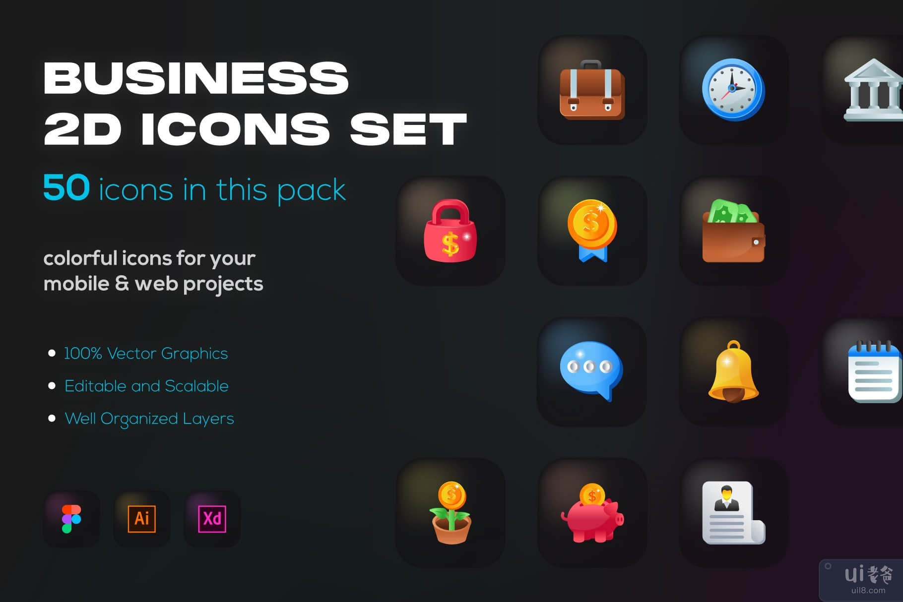 50 个商务平面图标(50 Business Flat Icons)插图7