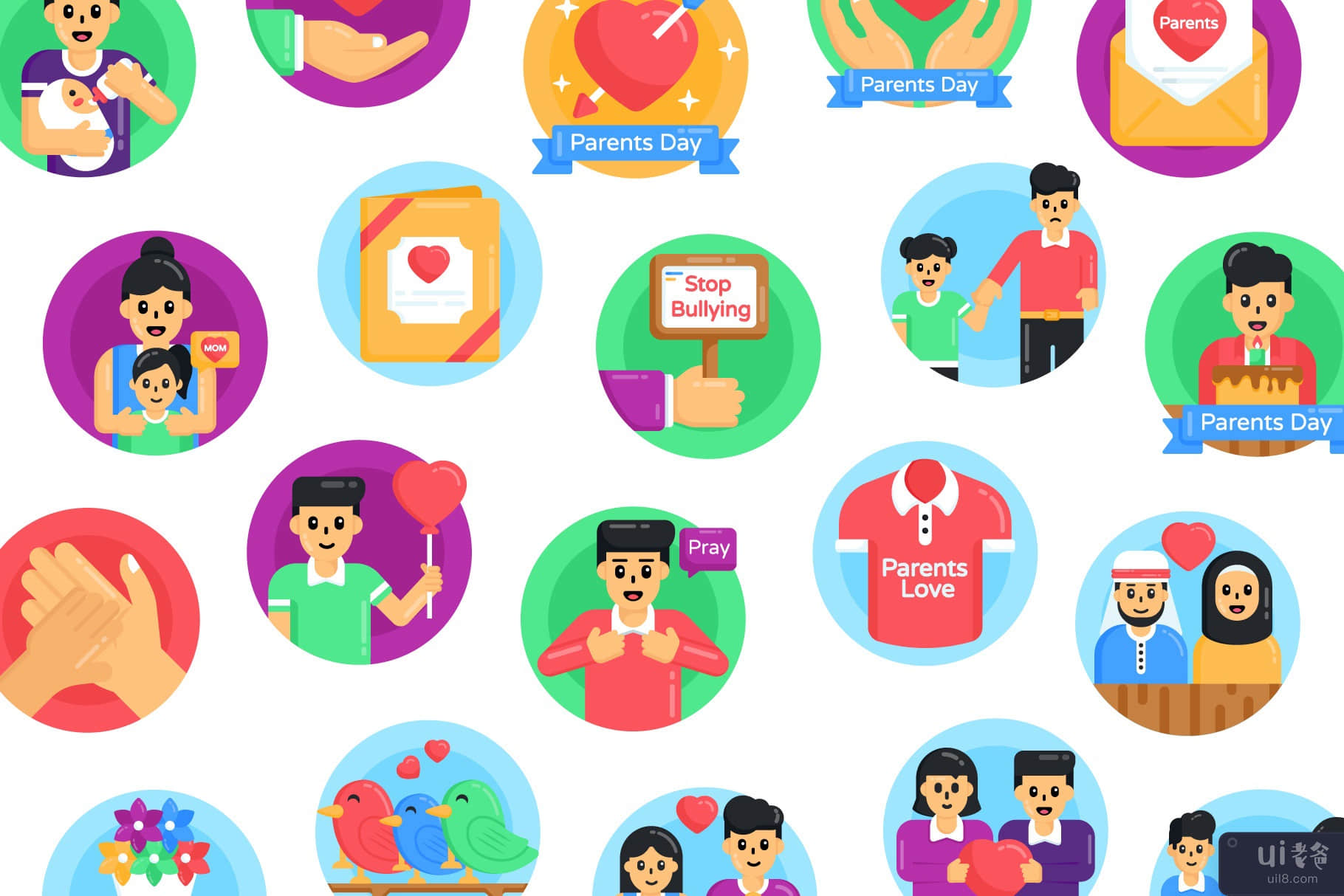 50 全球父母节平面图标(50 Global Parents Day Flat Icon)插图3
