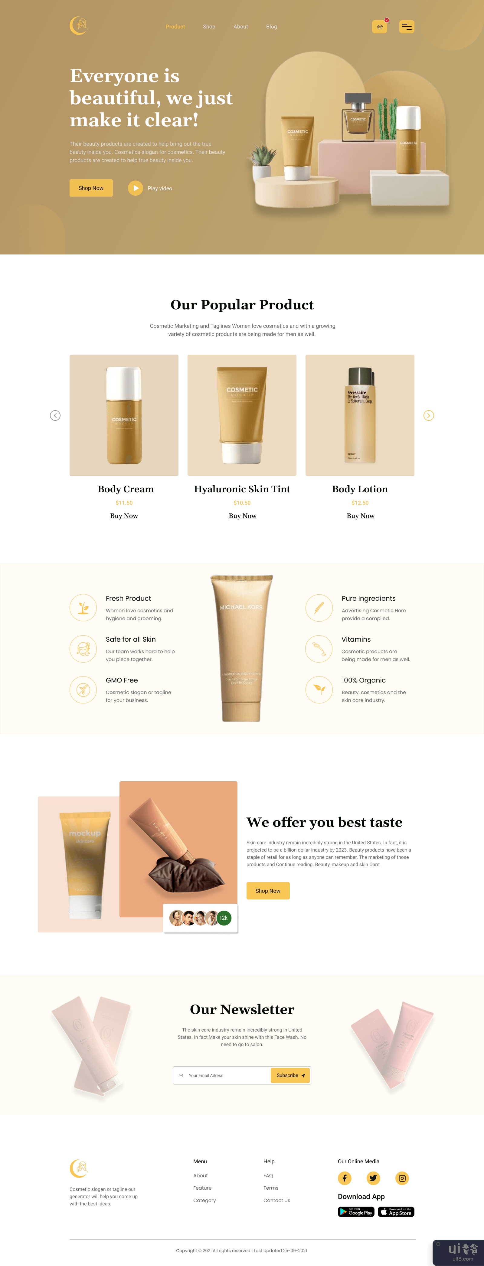 化妆品登陆页面 Ui 设计。(Cosmetic Product Landing Page Ui Design.)插图