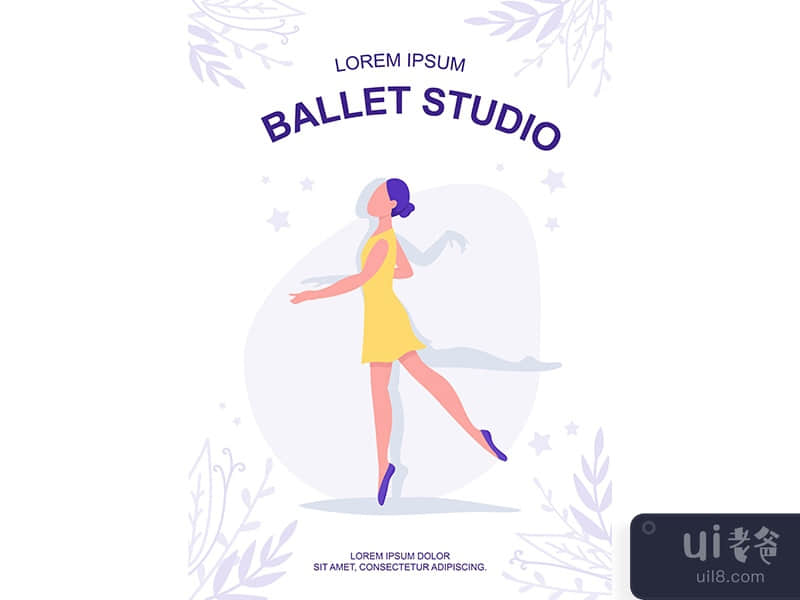 Ballet studio poster flat vector template