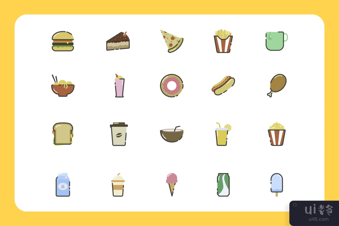 食品和饮料图标集(Food & Beverages Icons Set)插图