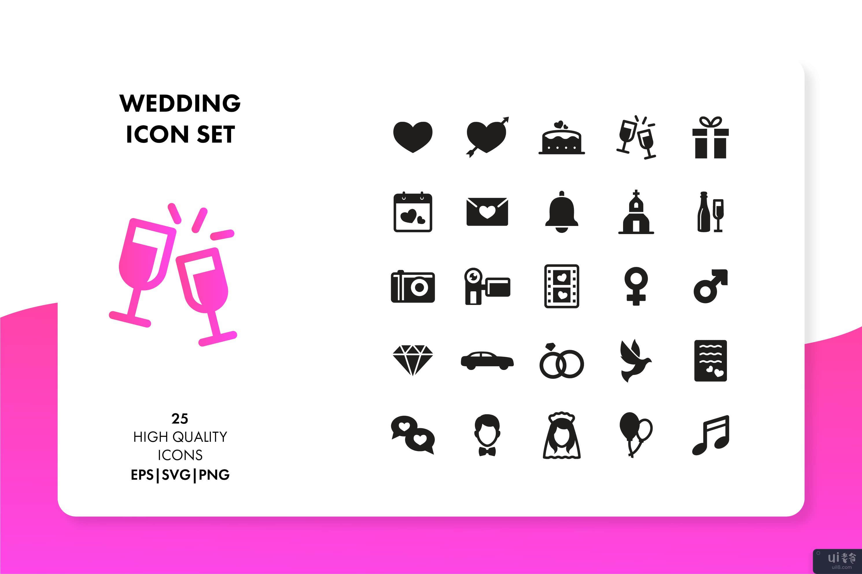 婚礼图标集(Wedding Icon Set)插图